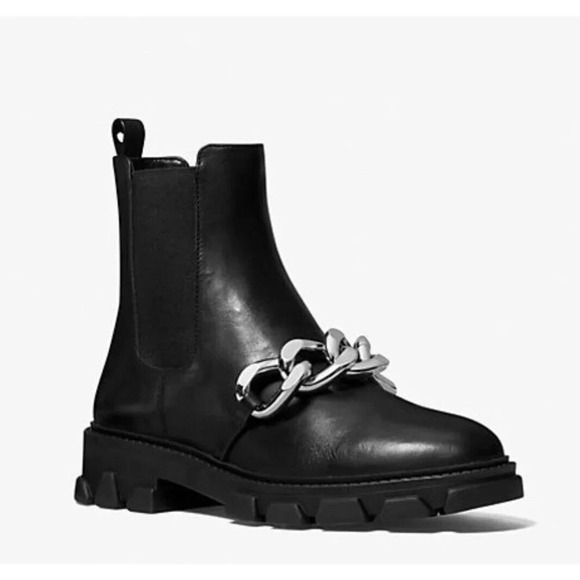 Michael Kors Scarlett Ankle High Bootie Womens Size 9 Pull On Heel Chain Chelsea - Picture 1 of 12